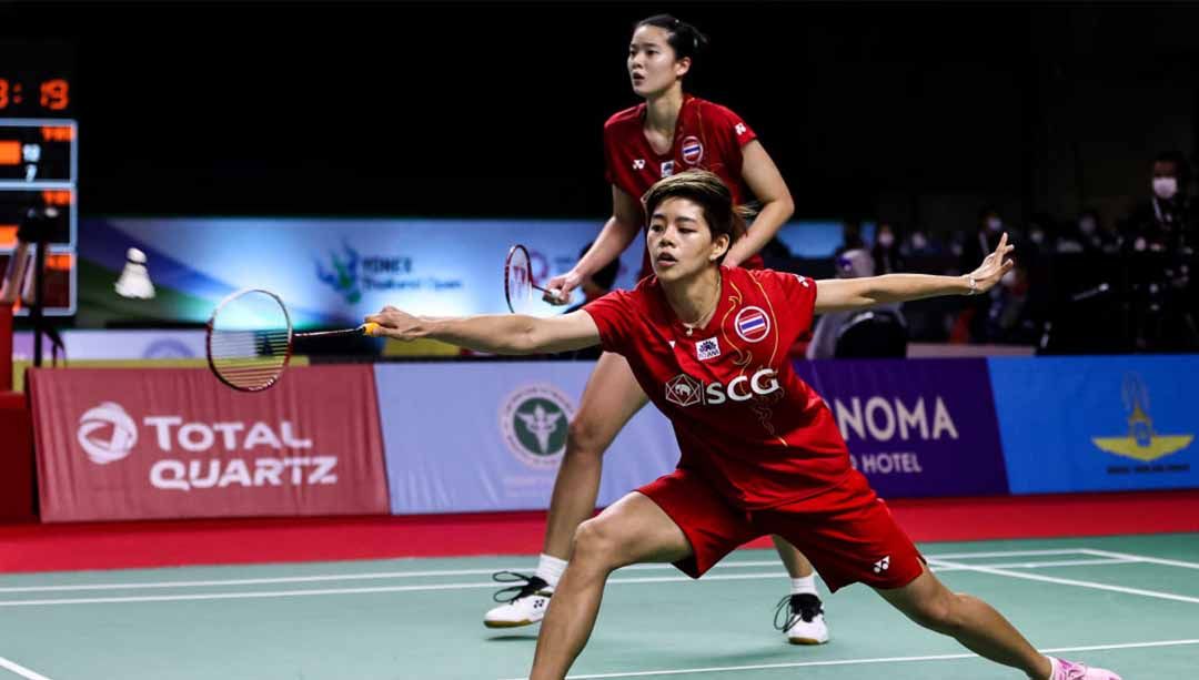 Ratu bulutangkis Thailand yakni Sapsiree Taerattanachai (Popor Sapsiree) menuliskan pesan pilu usai takluk dari pasangan Denmark di Spain Masters 2023. Copyright: © Shi Tang/Getty Images