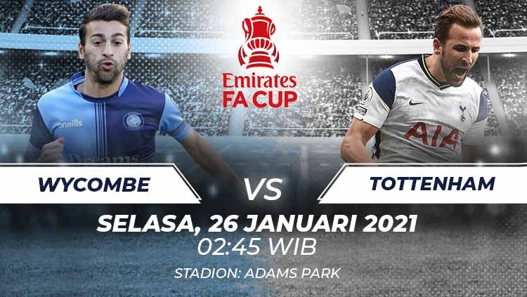 Link live streaming pertandingan Putaran IV Piala FA 2020-2021 antara Wycombe vs Tottenham Hotspur, pada Selasa (26/1/21) 02.45 dini hari WIB. Copyright: © Grafis:Frmn/Indosport.com