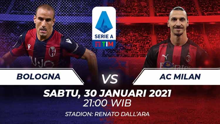Berikut link live streaming pertandingan Serie A Liga Italia 2020-2021 antara Bologna vs AC Milan yang akan berlangsung di Stadion Renato Dall'Ara. Copyright: © Grafis:Frmn/Indosport.com