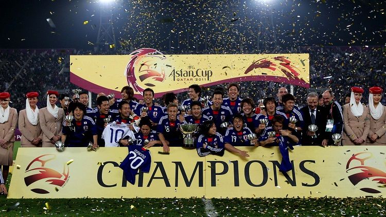 Perayaan juara Jepang usai memastikan diri menjuarai Piala Asia berkat kemenangan atas Australia di final, 29 Januari 2011. Copyright: © AFC Asian Cup