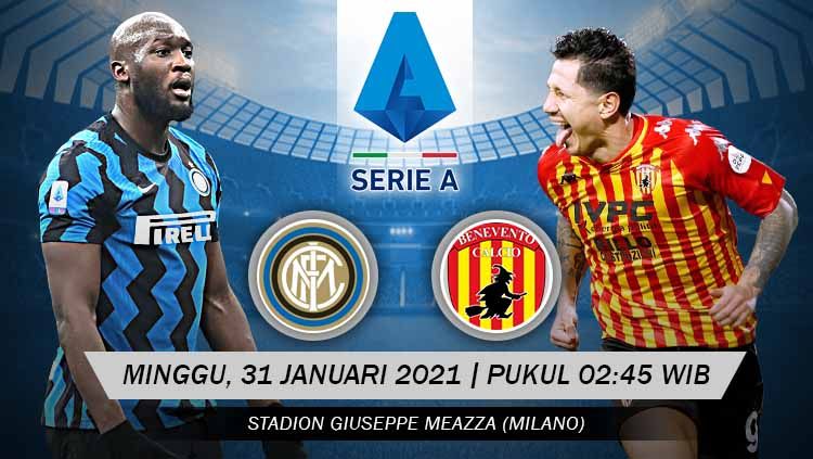 Berikut link live streaming pertandingan pekan ke-20 Serie A Italia 2020-2021 yang mempertemukan Inter Milan vs Benevento. Copyright: © Grafis:Yanto/Indosport.com