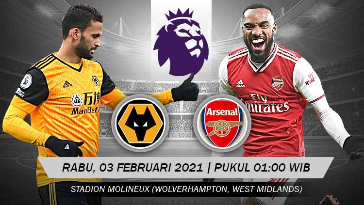 Berikut prediksi pekan ke-22 Liga Inggris 2020/21 antara Wolverhampton Wanderers (Wolves) vs Arsenal pada Rabu (3/2/21) pukul 01:00 dini hari WIB. Copyright: © Grafis:Yanto/Indosport.com