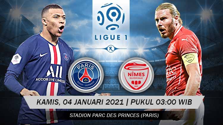 Berikut prediksi pertandingan Ligue 1 Prancis yang menampilkan laga menarik antara Paris Saint-Germain (PSG) vs Nimes di Parc des Princes, Kamis (04/02/21). Copyright: © Grafis:Yanto/Indosport.com