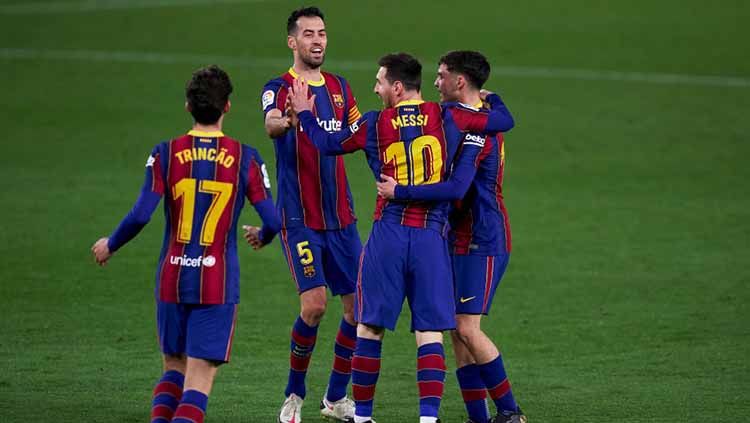 Selebrasi gol Lionel Messi di laga Real Betis vs Barcelona. Copyright: © Mateo Villalba/Quality Sport Images/Getty Images
