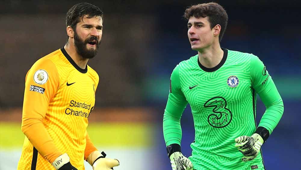 Kiper Liverpool, Alisson dan kiper Chelsea, Kepa Arrizabalaga. Copyright: © Neil Hall/Chris Lee - Chelsea FC/Getty Images