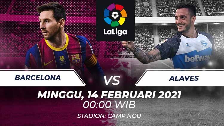 Berikut prediksi pertandingan LaLiga Spanyol 2020/21 pekan ke-23 di mana Barcelona akan menjamu Alaves pada hari Minggu (14/02/21) dini hari WIB. Copyright: © Grafis:Frmn/Indosport.com