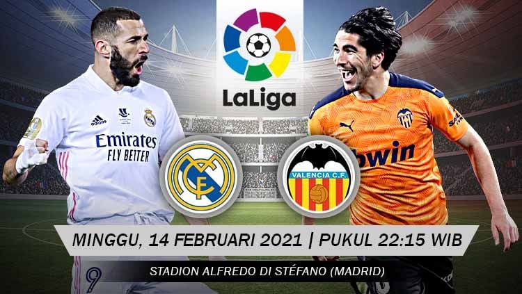 Prediksi pertandingan Real Madrid yang menjamu tamunya Valencia di lanjutan pekan ke-23 LaLiga Spanyol, Minggu (14/02/21) malam WIB. Copyright: © Grafis:Yanto/Indosport.com