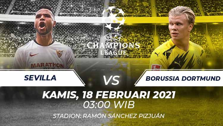 Prediksi pertandingan Liga Champions antara Sevilla vs Borussia Dortmund, Kamis (18/02/21) dini hari WIB. Copyright: © Grafis:Frmn/Indosport.com