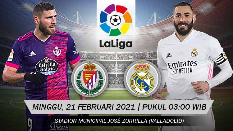 Berikut prediksi untuk pertandingan pekan ke-24 LaLiga Spanyol antara Real Valladolid vs Real Madrid, Minggu (21/02/21) pukul 03.00 WIB. Copyright: © Grafis:Yanto/Indosport.com