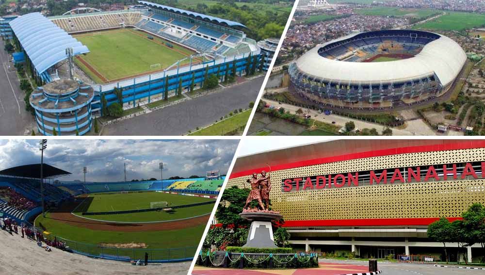Empat kota lokasi turnamen pramusim Piala Menpora 2021. Copyright: © Grafis:Yanto/Indosport.com/kolase