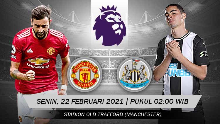 Berikut prediksi untuk pertandingan Liga Inggris antara Manchester United vs Newcastle United yang digelar Senin (22/02/21) pukul 02.00 WIB. Copyright: © Grafis:Yanto/Indosport.com