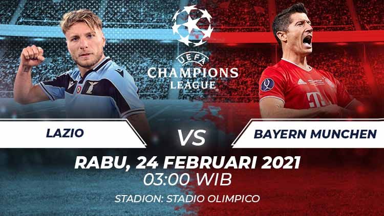 Link live streaming pertandingan leg pertama babak 16 besar Liga Champions Eropa musim 2020-2021 antara Lazio vs Bayern Munchen. Copyright: © Grafis:Frmn/Indosport.com