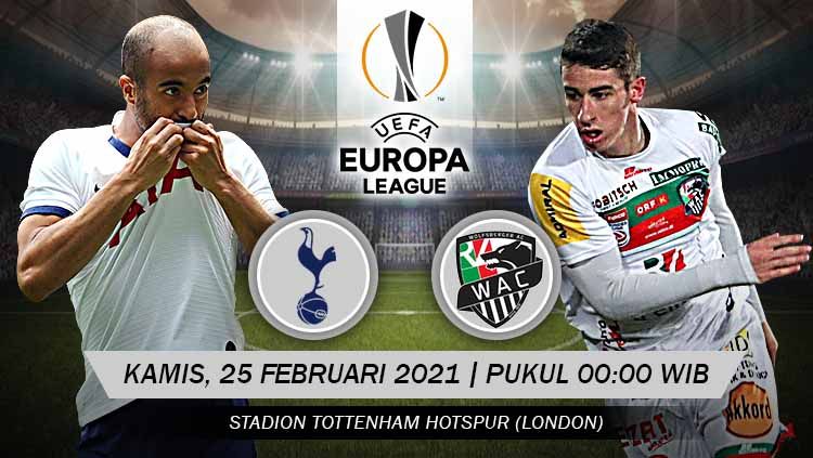Berikut prediksi pertandingan leg 2 babak 32 besar Liga Europa antara Tottenham Hotspur vs Wolfsberger, Kamis (25/02/21) pukul 00.00 WIB. Copyright: © Grafis: Yuhariyanto/INDOSPORT