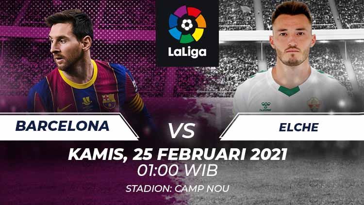 Berikut prediksi pertandingan pekan ke-25 Laliga 2020-2021 menampilkan duel menarik antara Barcelona vs Elche di Camp Nou, Kamis (25/02/21) pukul 01.00 WIB. Copyright: © Grafis:Frmn/Indosport.com