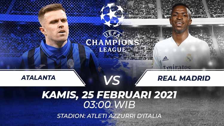Leg pertama babak 16 besar Liga Champions 2020/21 yang akan berlangsung pada Kamis (25/02/21) bakal menjadi pertemuan perdana bagi Atalanta dan Real Madrid.  Copyright: © Grafis:Frmn/Indosport.com