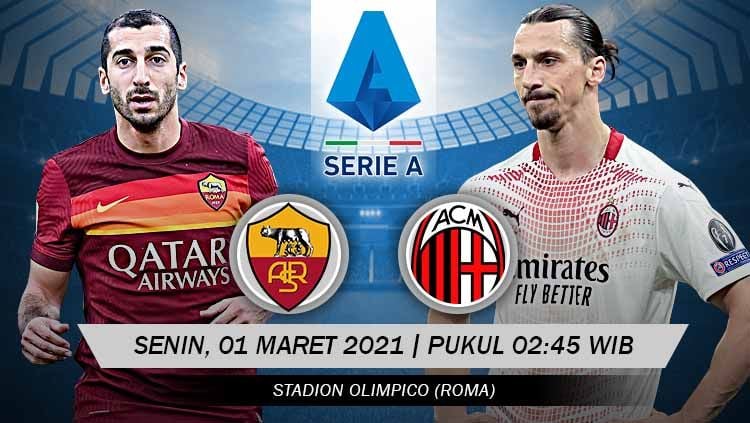 Berikut prediksi pertandingan pekan ke-24 Serie A Liga Italia 2020-2021 menampilkan super big match antara AS Roma vs AC Milan di Stadion Olimpico. Copyright: © Grafis:Yanto/Indosport.com