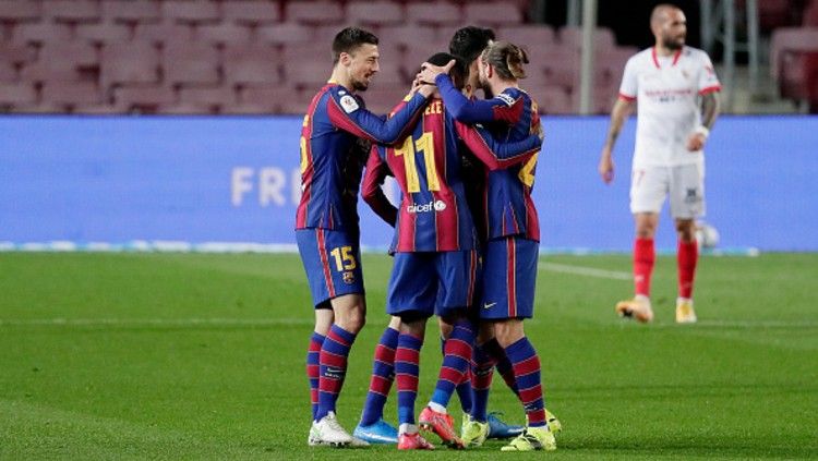 Barcelona berhasil meraih kemenangan tipis atas Real Valladolid dengan skor 1-0 dalam laga lanjutan LaLiga Spanyol pekan ke-29. Copyright: © (Photo by David S. Bustamante/Soccrates/Getty Images)