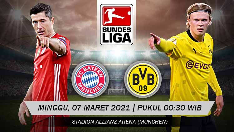 Prediksi pertandingan big match pekan ke-24 Bundesliga Jerman antara Bayern Munchen vs Borussia Dortmund di Allianz Arena, Minggu (07/03/21). Copyright: © Grafis:Yanto/Indosport.com