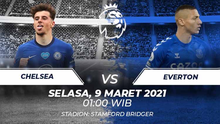 Berikut prediksi pertandingan pekan ke-27 Liga Inggris 2020-2021 yang menampilkan pertandingan super menarik antara Chelsea vs Everton di Stadion Stamford Bridge, Selasa (09/03/21) pukul 01.00 dini hari WIB. Copyright: © Grafis:Frmn/Indosport.com