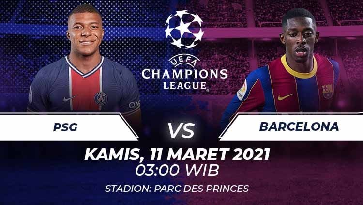 Prediksi pertandingan Liga Champions antara Paris Saint-Germain vs Barcelona. Copyright: © Grafis:Frmn/Indosport.com