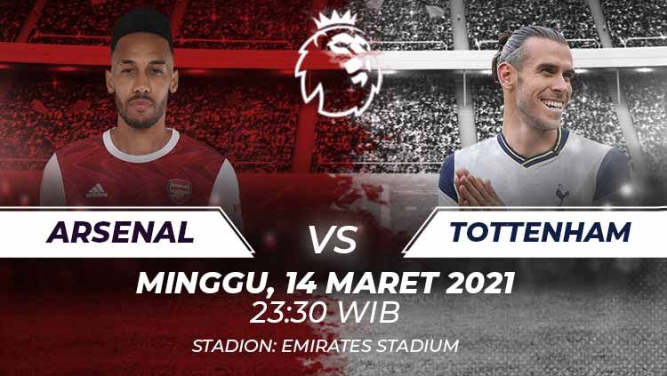Prediksi pertandingan Liga Inggris antara Arsenal vs Tottenham Hotspur, Minggu (14/03/21). Copyright: © Grafis:Frmn/Indosport.com