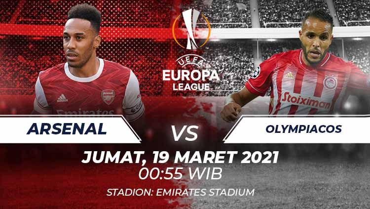 Arsenal akan segera berhadapan dengan Olympiakos di leg kedua babak 16 besar Liga Europa. Anda bisa menyaksikan pertandingan tersebut melalui live streaming. Copyright: © Grafis:Frmn/Indosport.com