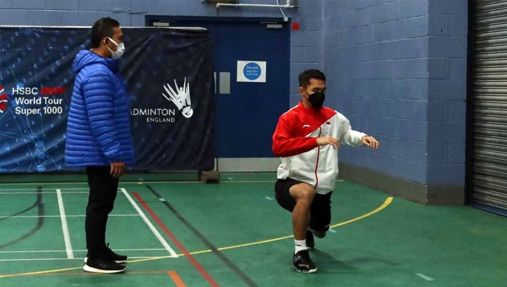 Jonatan Christie sedang menjalani  latihan di Birmingham Arena sebelum tampil di All England 2021. Copyright: © PSSI