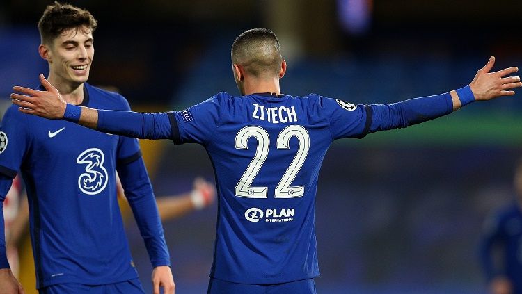 Selebrasi gol Hakim Ziyech di laga Liga Champions Chelsea vs Atletico Madrid Copyright: © Twitter @ChelseaFC