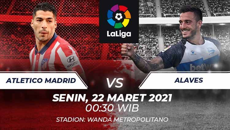 Berikut link live streaming laga lanjutan LaLiga Spanyol pekan ke-28 yang mempertemukan antara Atletico Madrid vs Alaves. Copyright: © Grafis:Frmn/Indosport.com