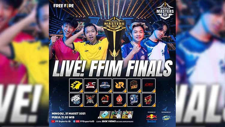 Berikut ini jadwal dan link live streaming pertandingan grand final Free Fire Indonesia Masters (FFIM) 2021 Spring hari ini, Minggu (21/03/21). Copyright: © FreeFire