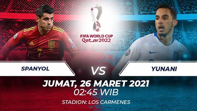 Berikut link live streaming pertandingan Kualifikasi Piala Dunia 2022 antara Spanyol vs Yunani, Jumat (26/03/21) pukul 02:45 dini hari WIB. Copyright: © Grafis:Frmn/Indosport.com
