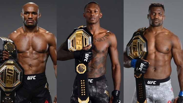 Tiga petarung asal Afrika, Kamaru Usman, Israel Adesanya dan Francis Ngannou jadi raja di ajang UFC Copyright: © UFC