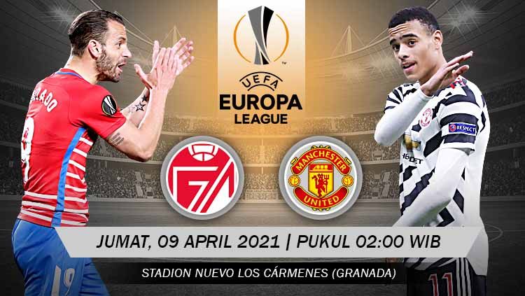 Berikut link live streaming pertandingan leg pertama babak perempatfinal Liga Europa 2020/2021 antara Granada vs Manchester United, Jumat (09/04/21) Copyright: © Grafis:Yanto/Indosport.com