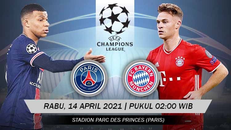 Berikut link live streaming pertandingan leg kedua babak perempatfinal Liga Champions 2020/21 antara Paris Saint-Germain (PSG) vs Bayern Munchen. Copyright: © Grafis:Yanto/Indosport.com