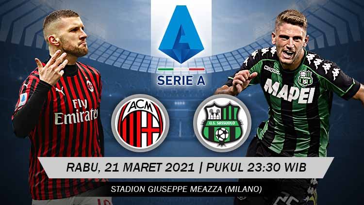 Berikut prediksi pertandingan pekan ke-32 Serie A Italia 2020-2021 yang menampilkan pertandingan menarik antara AC Milan vs Sassuolo di stadion San Siro. Copyright: © Grafis: Yuhariyanto/INDOSPORT