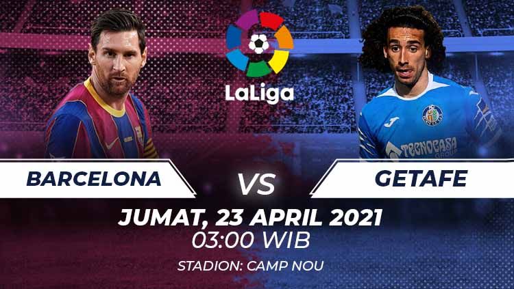 Berikut link live streaming pertandingan pekan ke-31 LaLiga Spanyol 2020-2021 antara Barcelona vs Getafe, Jumat (23/04/21) pukul 03:00 dini hari WIB. Copyright: © Grafis:Frmn/Indosport.com