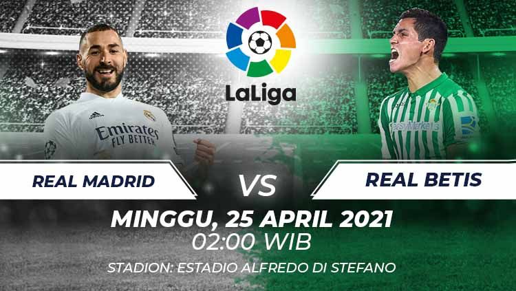 Berikut prediksi untuk pertandingan LaLiga Spanyol antara Real Madrid vs Real Betis, Minggu (25/04/21) pukul 02.00 WIB, di Estadio Alfredo di Stefano. Copyright: © Grafis:Frmn/Indosport.com