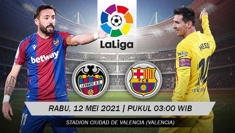 Berikut link live streaming pertandingan LaLiga Spanyol 2020-2021 antara Levante vs Barcelona. Copyright: © Grafis:Yanto/Indosport.com