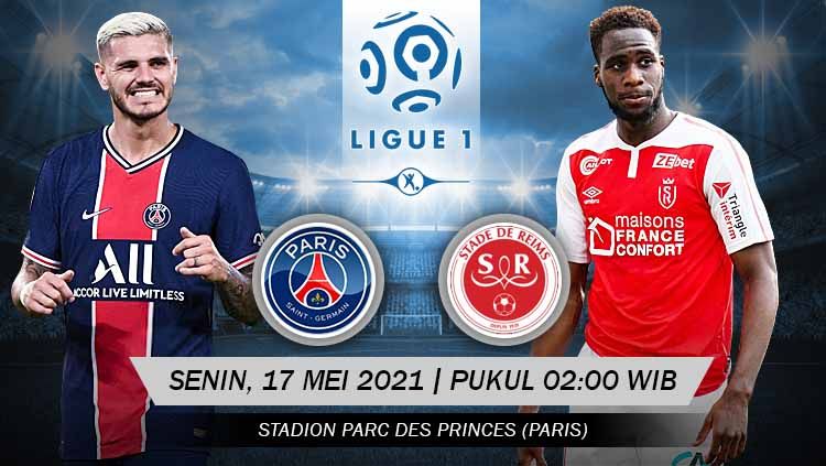 Berikut prediksi pertandingan pekan ke-37 Ligue 1 2020-2021 yang menampilkan pertandingan menarik antara Paris Saint-Germain (PSG) vs Reims di stadion Parc des Princes, Senin(17/05/21) pukul 02.00 WIB. 
 Copyright: © Grafis:Yanto/Indosport.com