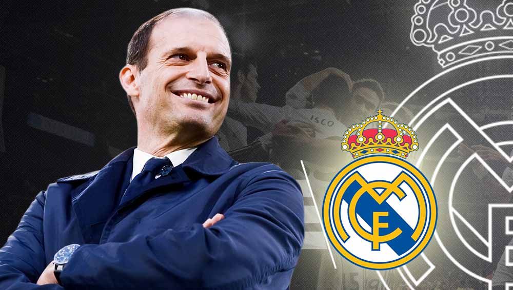 Massimiliano Allegri kabarnya bakal jadi pelatih raksasa LaLiga Spanyol, Real Madrid usai pemecatan Zinedine Zidane pekan depan. Copyright: © Grafis:Yanto/Indosport.com