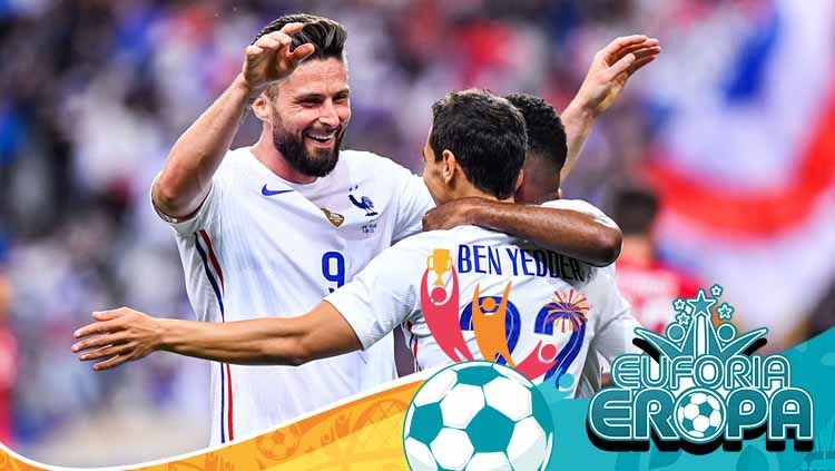 Selebarasi Olivier Giroud (Prancis) merayakan golnya dengan teman setimnya pertandingan antara Prancis dan Bulgaria. Copyright: © Baptiste Fernandez/Icon Sport via Getty Images