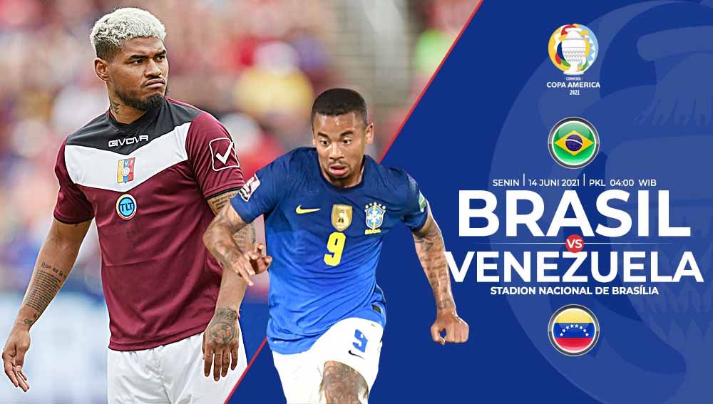 Berikut prediksi pertandingan Copa America grup A yang mempertemukan Brasil vs Venezuela di Estadio Nacional de Brasilia, Senin (14/06/21) pukul 04.00 WIB.
 Copyright: © Grafis:Yanto/Indosport.com