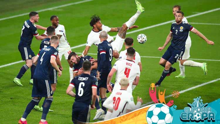 Ini menjadi kesekian kalinya Timnas Inggris raih hasil tanpa gol di turnamen mayor usai imbang 0-0 lawan Skotlandia di Euro 2020. Copyright: © Robbie Jay Barratt/Getty Images