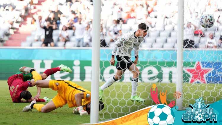 Proses gol Kai Havertz yang menyamakan kedudukan di laga Portugal vs Jerman. Copyright: © Matthias Schrader/Getty Images