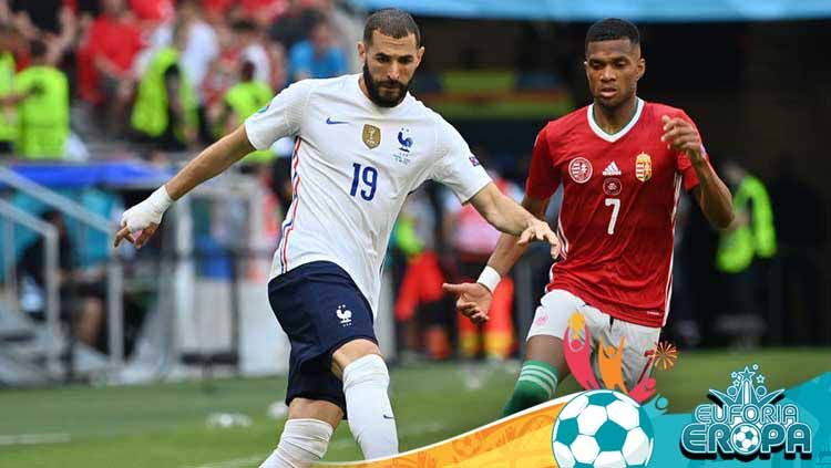 Jelang pertandingan terakhir grup F Euro 2020 kontra Portugal, Timnas Prancis arahan Didier Deschamps bakal andalkan duet Karim Benzema dan Antoine Griezmann. Copyright: © Tibor Illyes - Pool/Getty Images