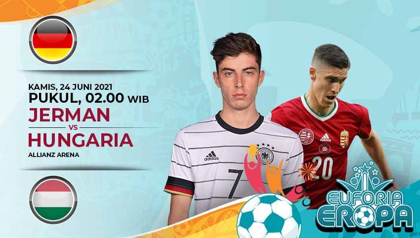 Berikut prediksi pertandingan pamungkas Grup F Euro 2020 antara Jerman vs Hungaria, Kamis (24/06/21) pukul 02.00 WIB di Allianz Arena. Copyright: © Grafis:Frmn/Indosport.com