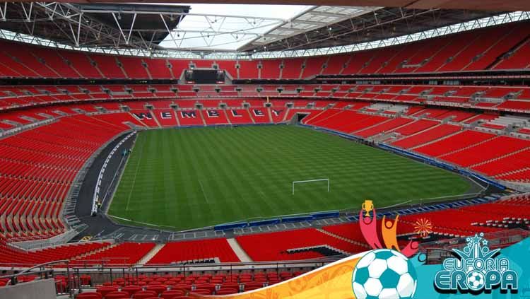 Stadion Wembley di Inggris menjadi tempat digelarnya pertandingan semifinal dan final Euro 2020. Copyright: © wikipedia