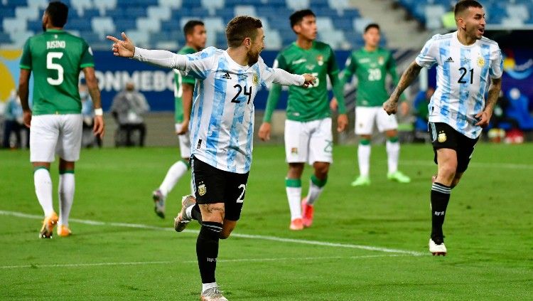 Selebrasi Alejandro 'Papu' Gomez di laga Copa America 2021 Bolivia vs Argentina (29/06/21). Copyright: © Rogerio Florentino/Getty Images