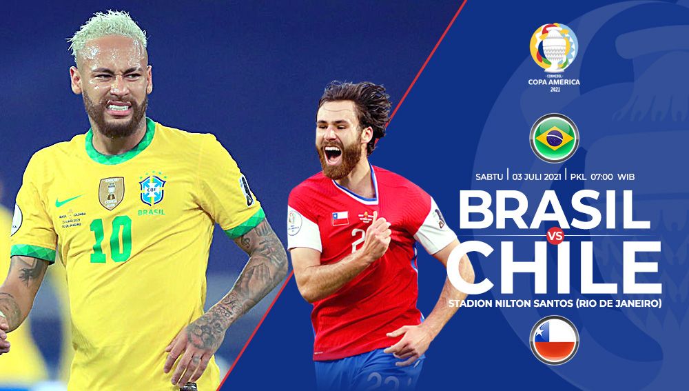 Berikut link live streaming pertandingan babak perempatfinal Copa America 2021 antara Brasil vs Chile. Copyright: © Grafis:Yanto/Indosport.com