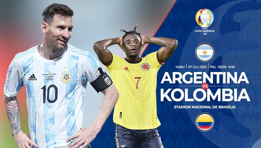 Argentina akan segera berhadapan dengan Kolombia di Semifinal Copa America 2021. Anda bisa menyaksikan pertandingan tersebut melalui link live streaming. Copyright: © Grafis:Yanto/Indosport.com
